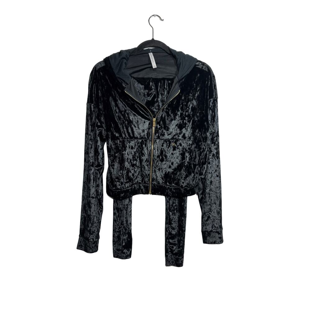 Fabletics Crushed Velour Zip Up Hoodie Leggings Jacket Set Black Sweatsuit Sz S
